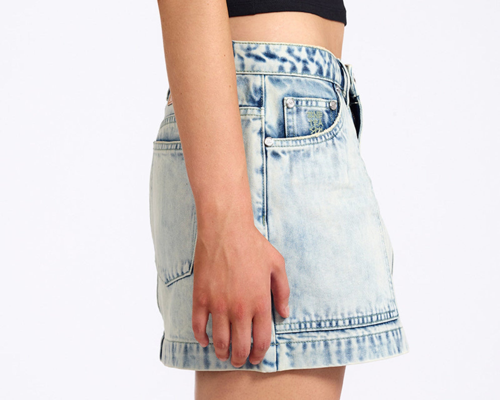 Fiasco Low Waist Utility Micro Mini Denim Skirt - Ambrosia Blue