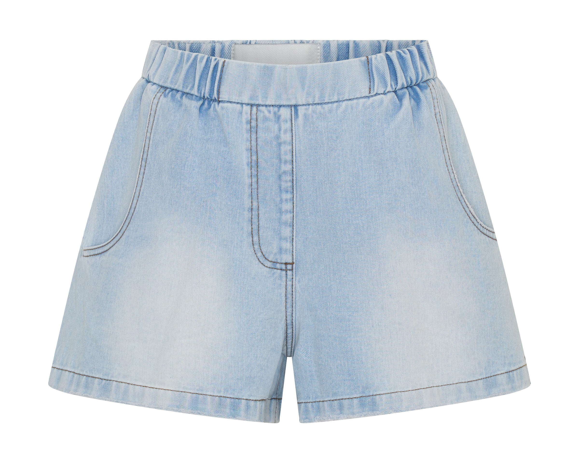 Funks High Waist Elasticated Flippy Denim Shorts - Blue Latte