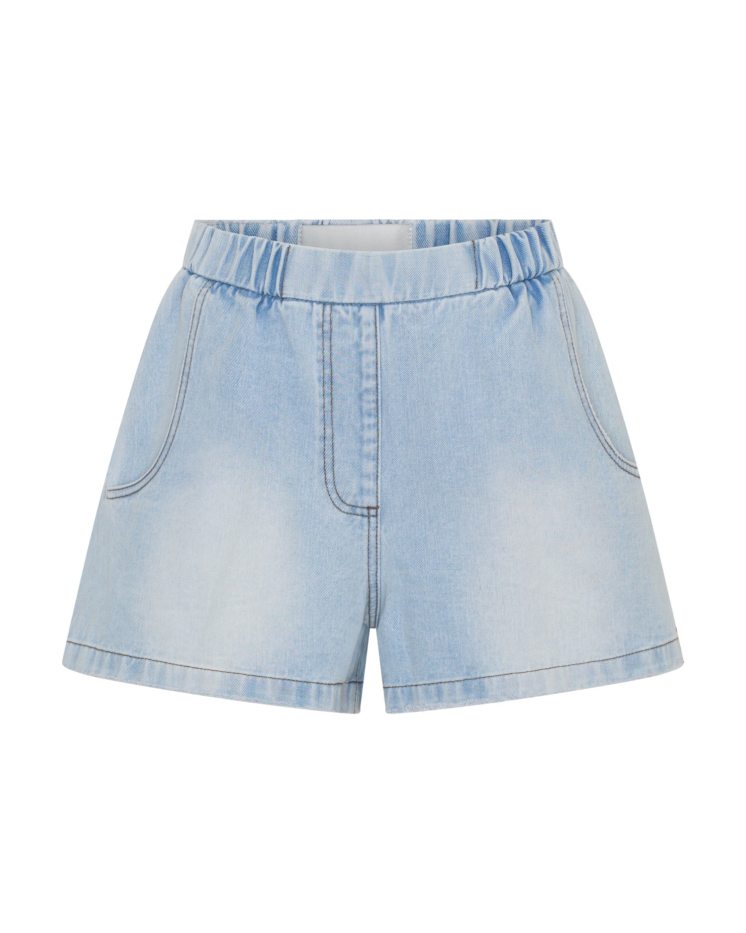 New Arrivals Funks High Waist Elasticated Flippy Denim Shorts - Blue Latte