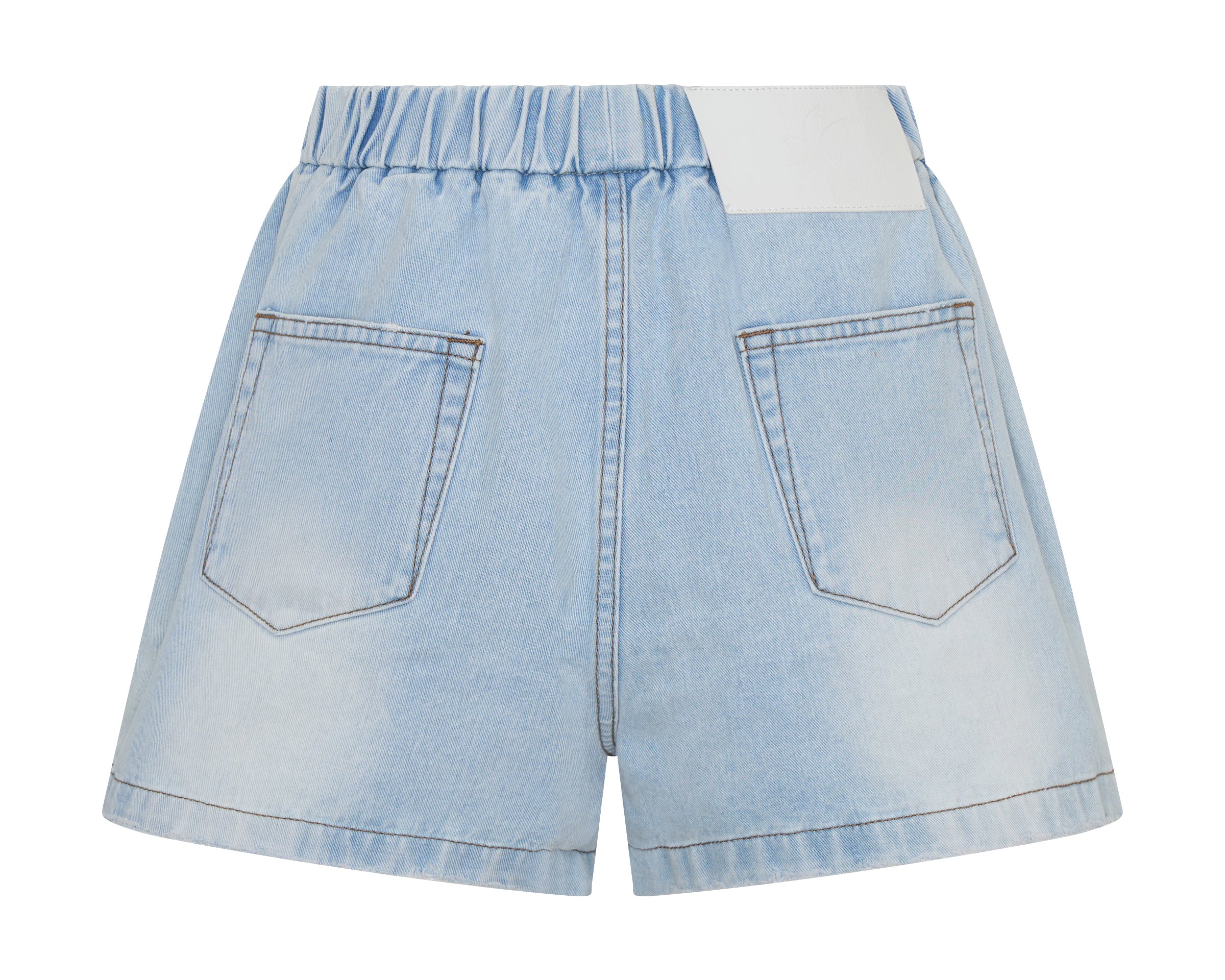 Funks High Waist Elasticated Flippy Denim Shorts - Blue Latte