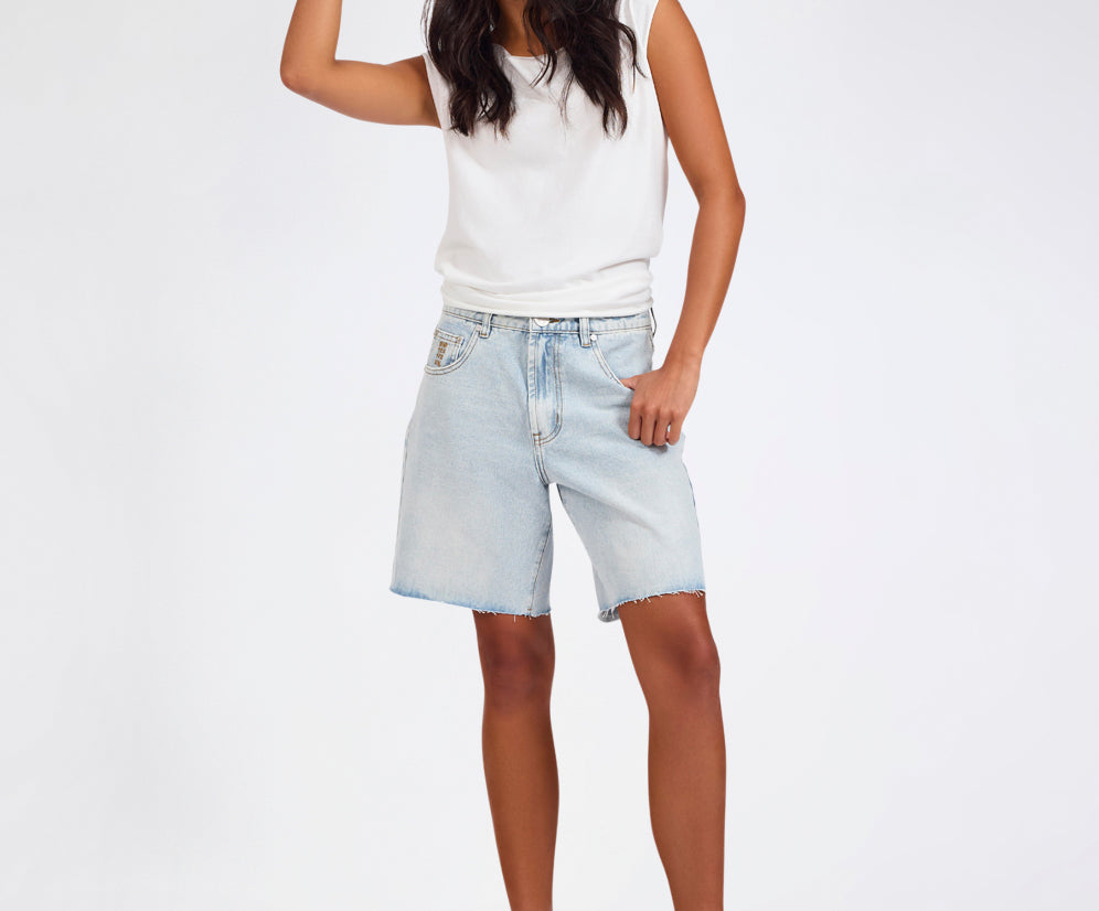 Jacksons Mid Waist Wide Leg Denim Shorts - Blue Latte