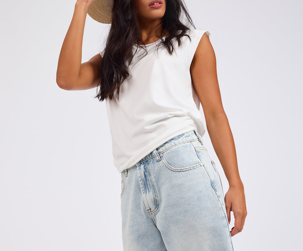 Jacksons Mid Waist Wide Leg Denim Shorts - Blue Latte