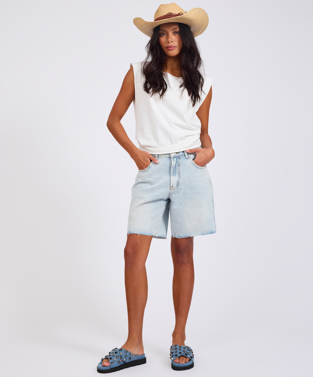 Jacksons Mid Waist Wide Leg Denim Shorts - Blue Latte | One