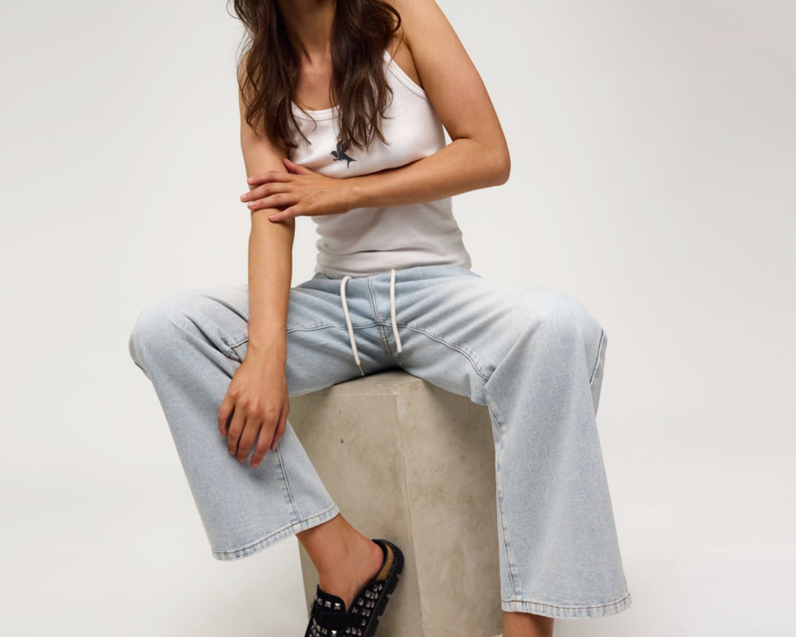 Roadhouse Mid Waist Wide Leg Drawstring Denim Jean - Blue Latte