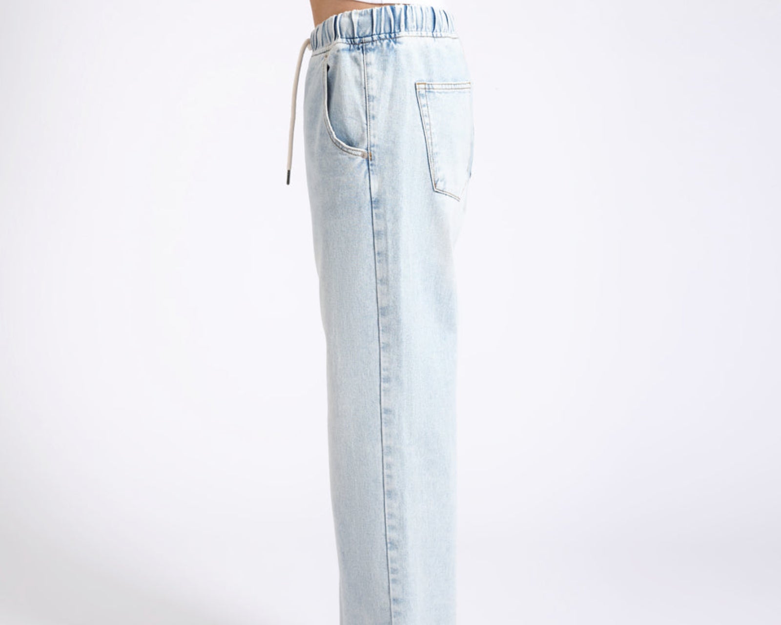 Roadhouse Mid Waist Wide Leg Drawstring Denim Jean - Blue Latte