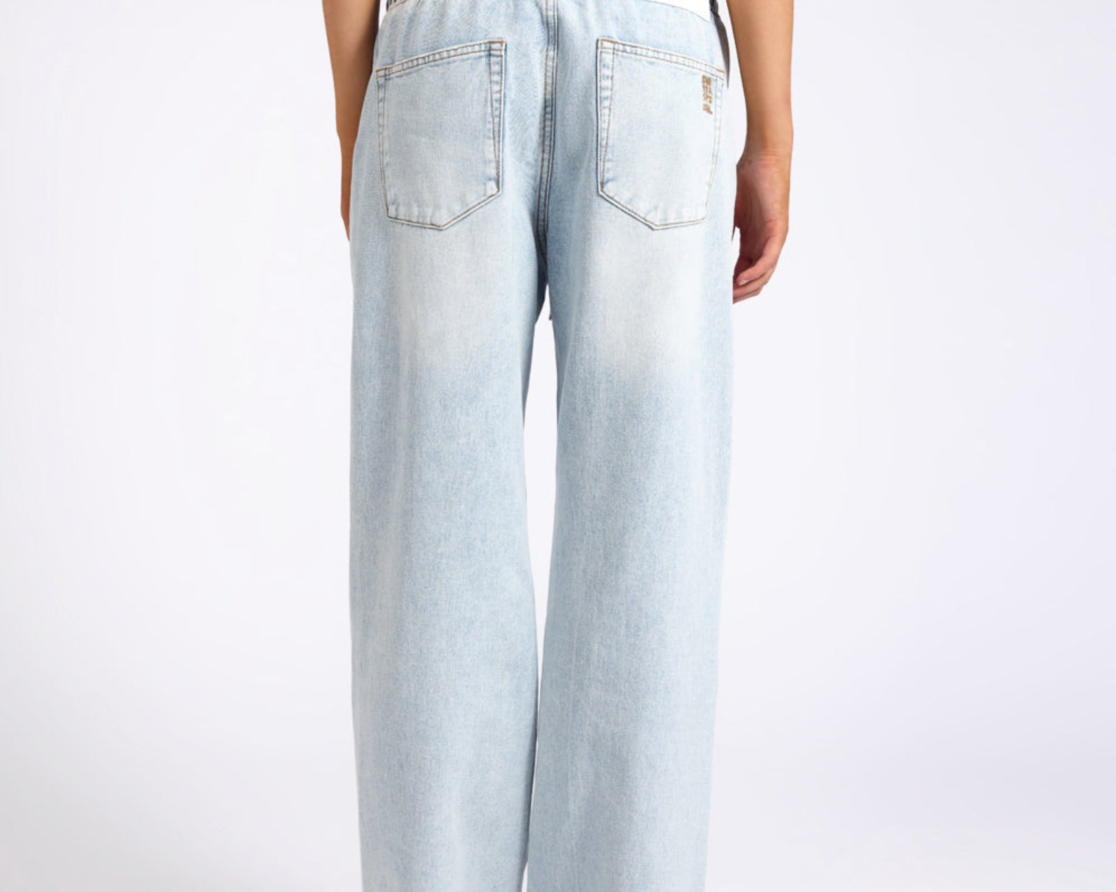 Roadhouse Mid Waist Wide Leg Drawstring Denim Jean - Blue Latte
