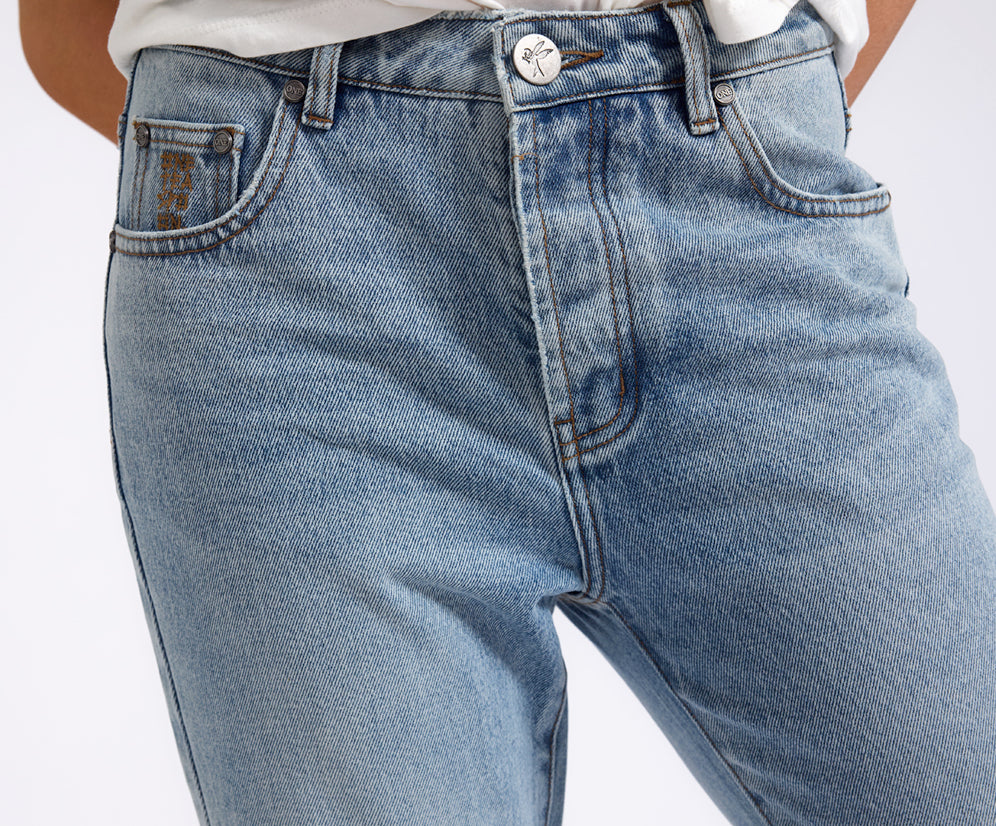 Austins Mid Waist Relaxed Straight Leg Jeans - Misty Blue