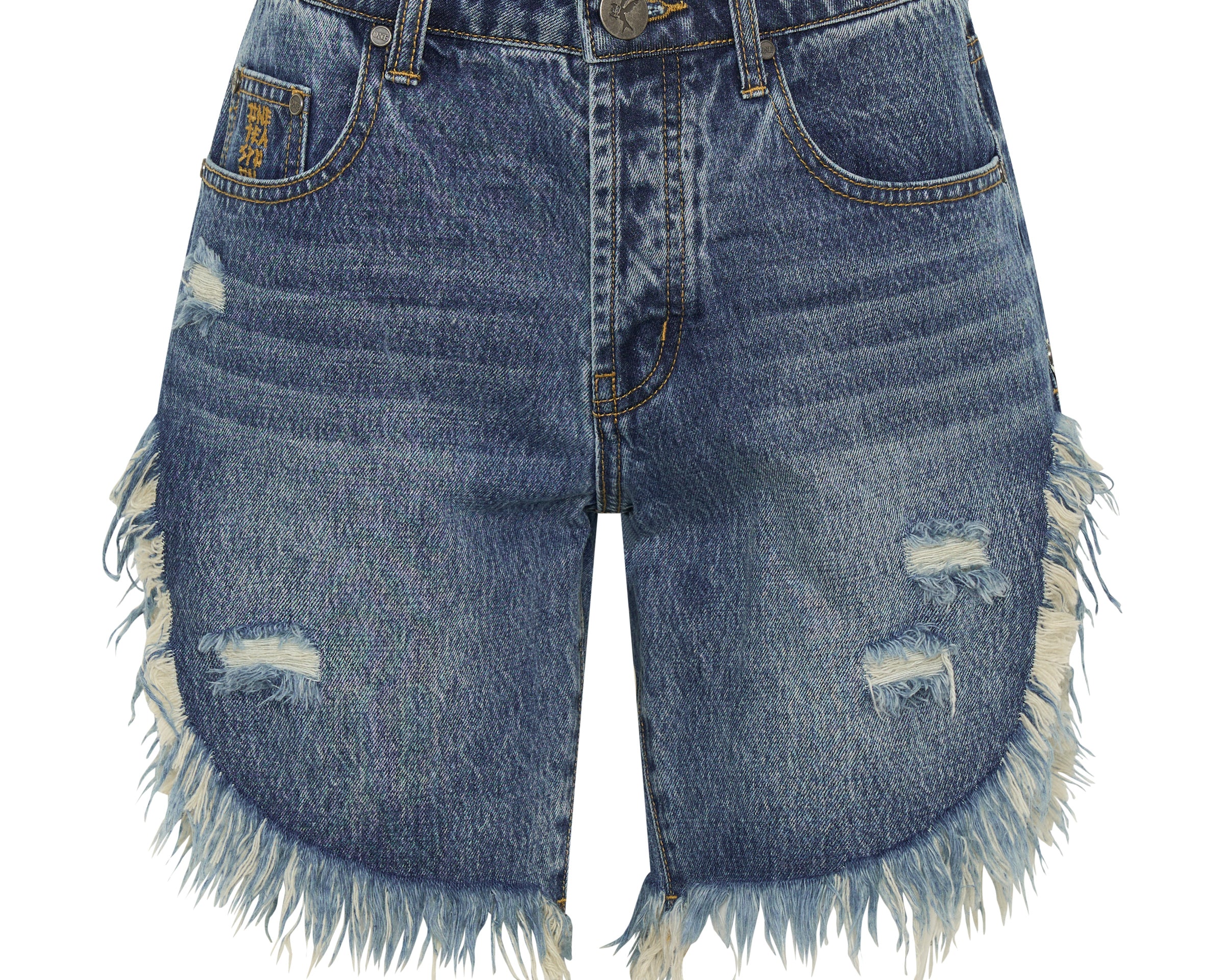 Frankies High Waist Long Length Denim Shorts - Blue Love