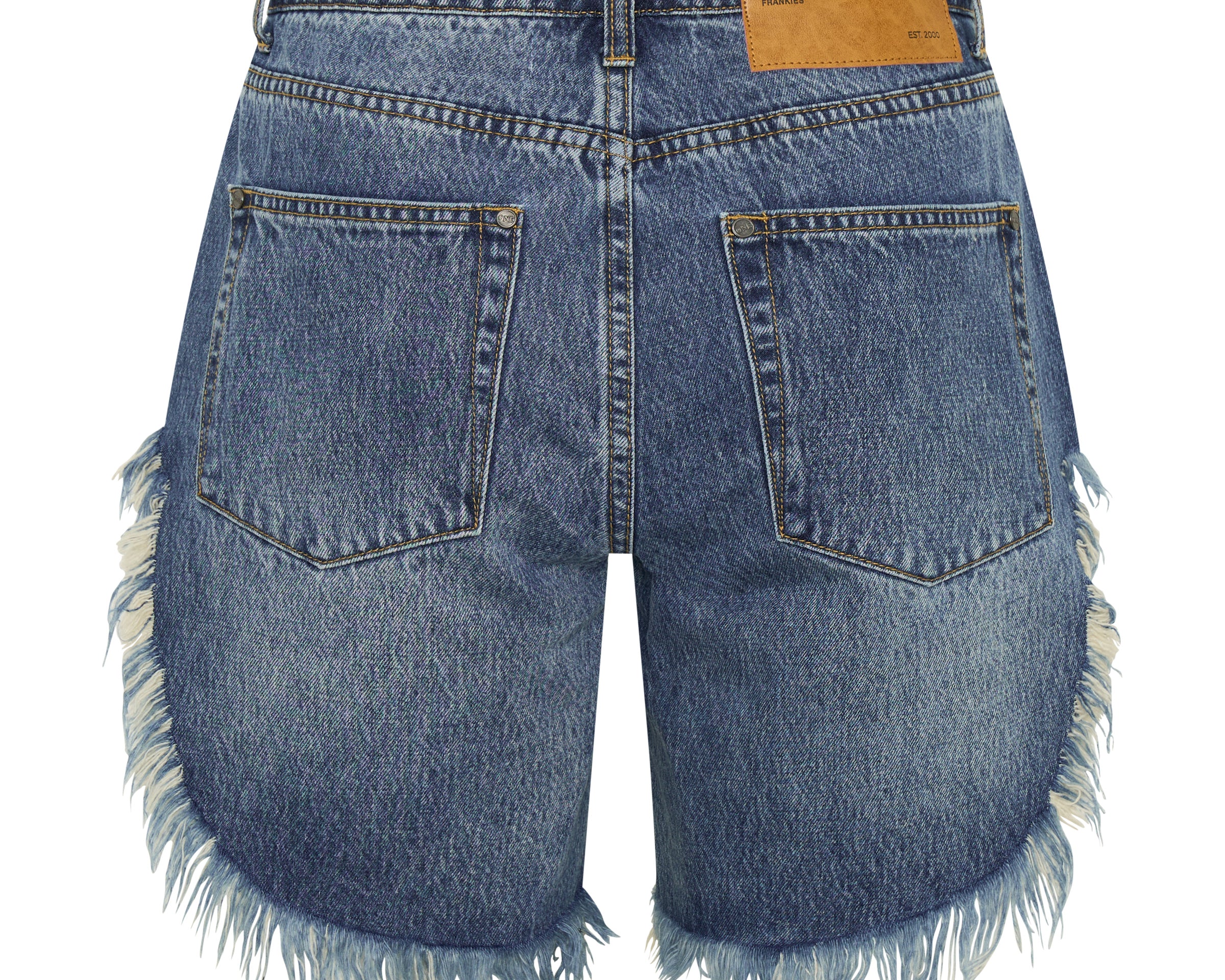 Frankies High Waist Long Length Denim Shorts - Blue Love