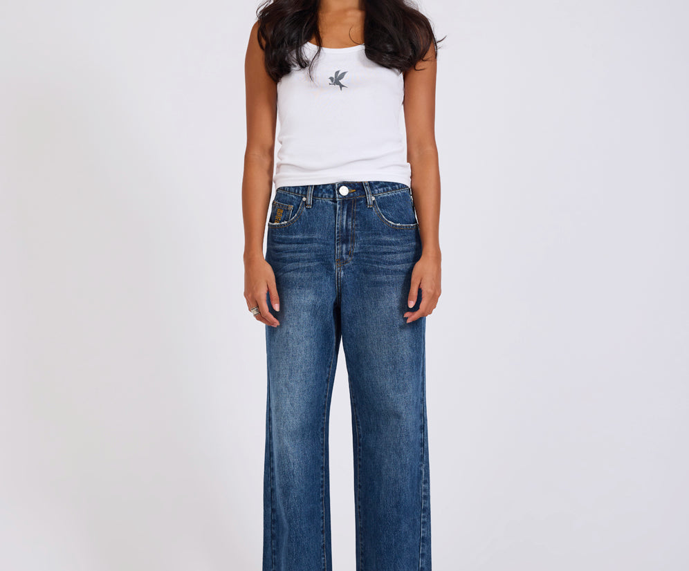 Baxters Mid Waist Wide Leg Denim Jeans - Blue Love