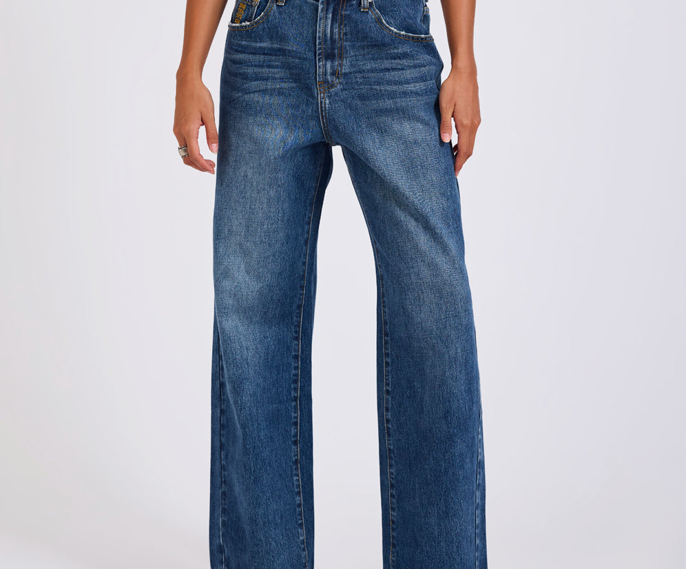 Baxters Mid Waist Wide Leg Denim Jeans - Blue Love