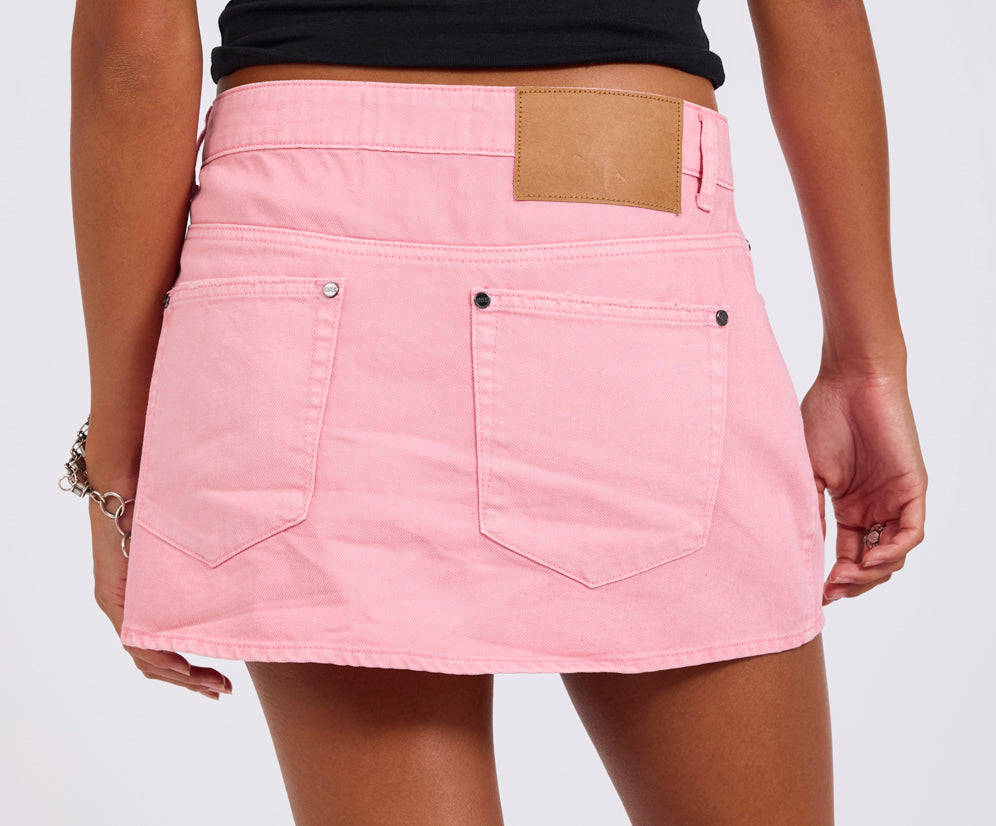 Alexia Low Waist Wrap Mini Denim Skirt - Prism Pink