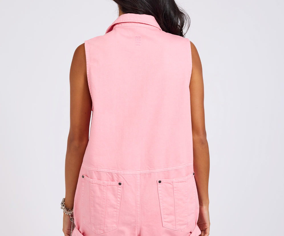 Braxton Mini Utility Denim Jumpsuit - Prism Pink