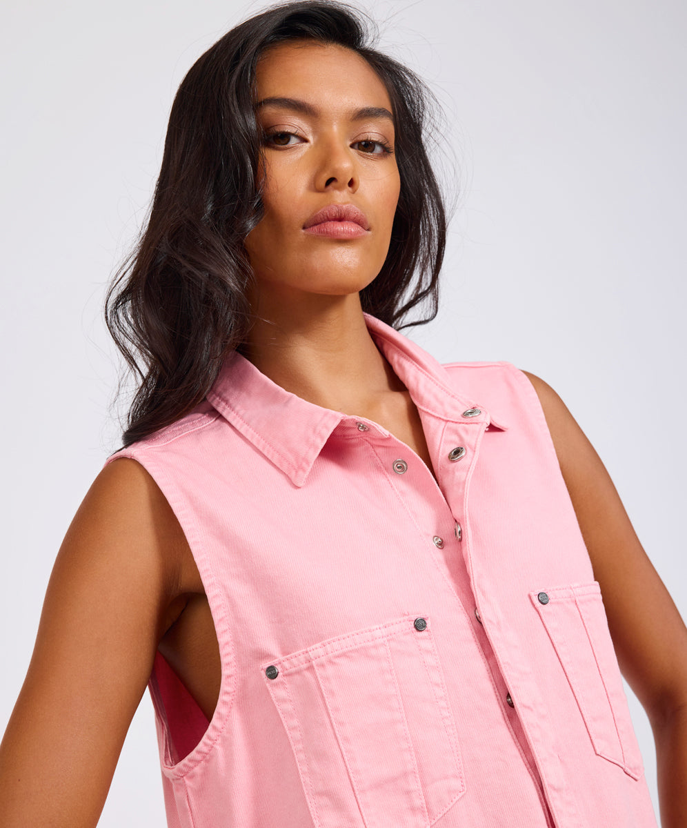 Braxton Mini Utility Denim Jumpsuit - Prism Pink | One Teaspoon USA