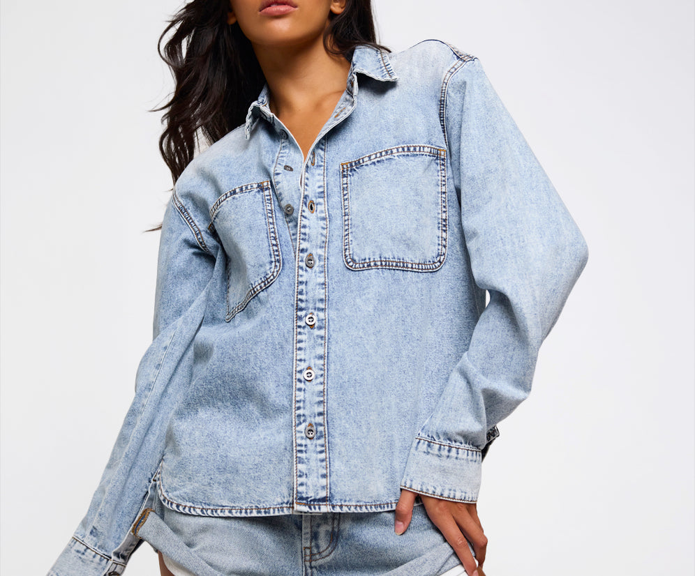 Nixie Classic Fit Denim Shirt - Acid Blue