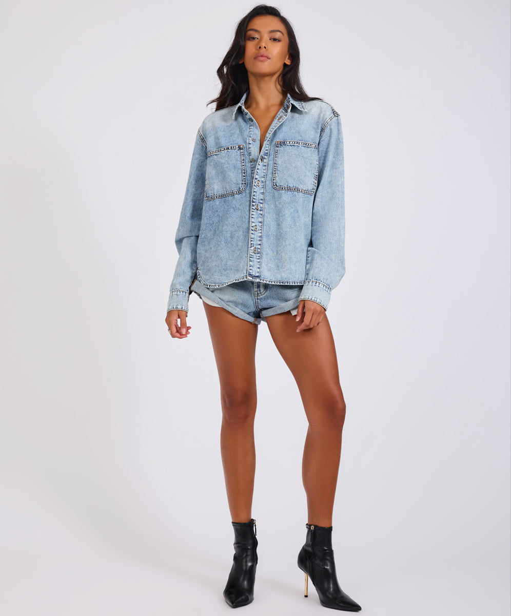 Nixie Classic Fit Denim Shirt - Acid Blue | One Teaspoon USA