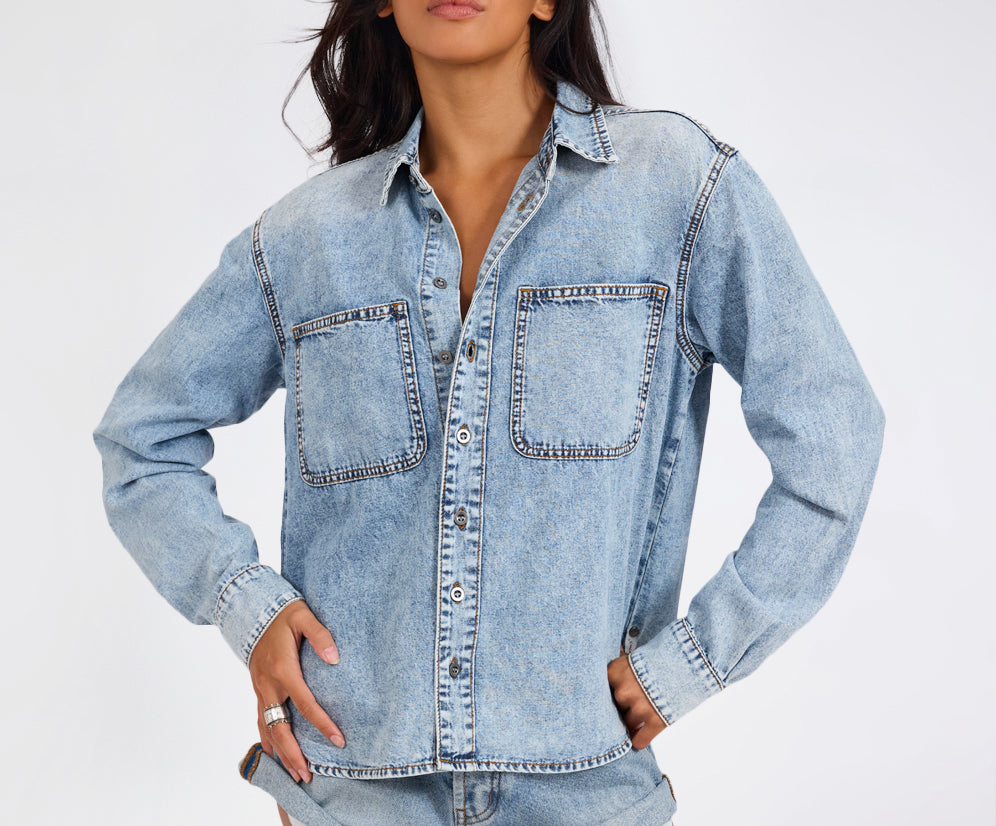 Nixie Classic Fit Denim Shirt - Acid Blue