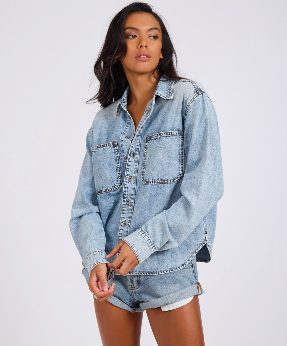 Nixie Classic Fit Denim Shirt - Acid Blue | One Teaspoon USA