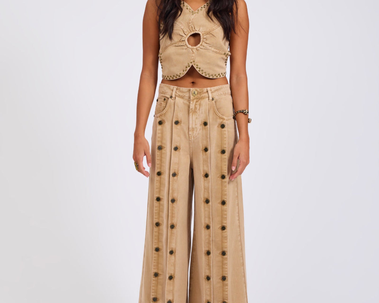 Hollywoods High Waist Wide Leg Denim Jeans - Warm Tan