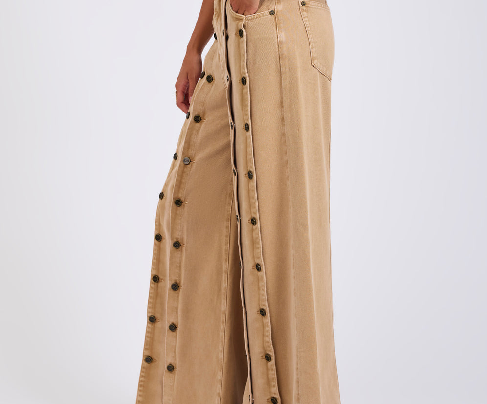 Hollywoods High Waist Wide Leg Denim Jeans - Warm Tan