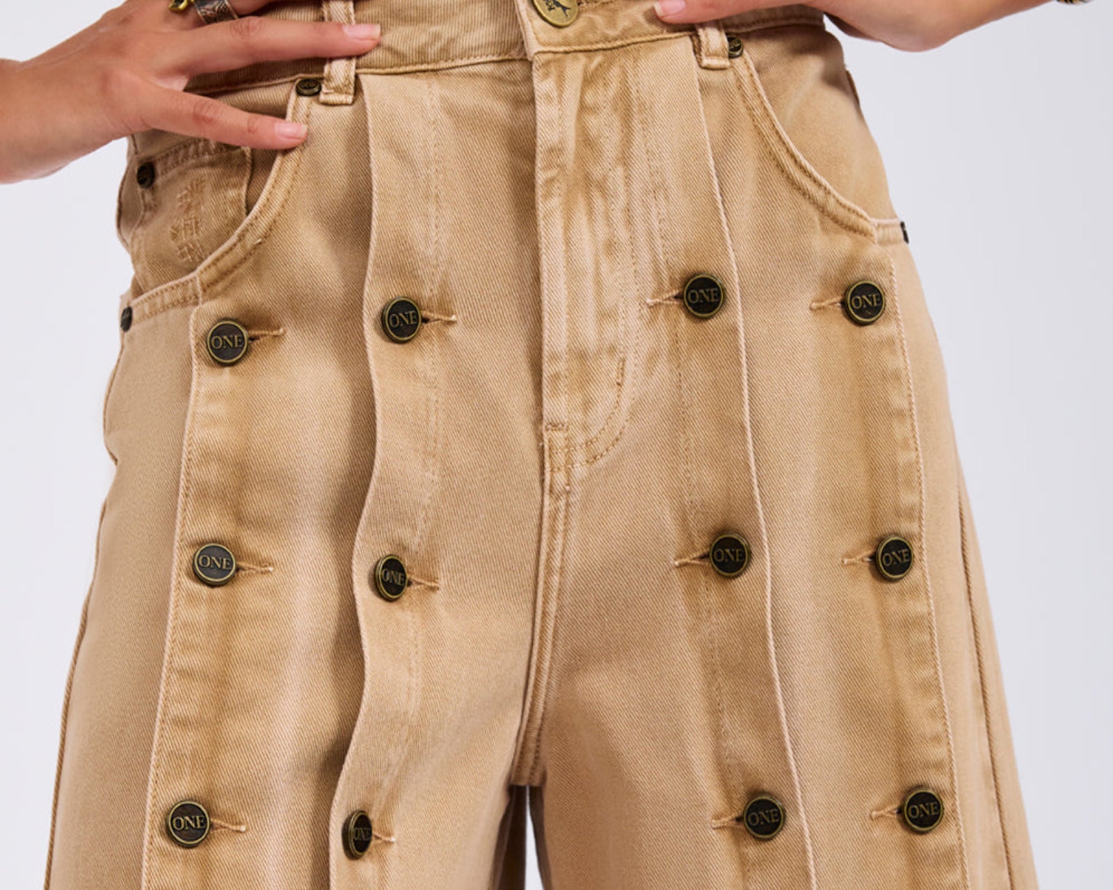 Hollywoods High Waist Wide Leg Denim Jeans - Warm Tan