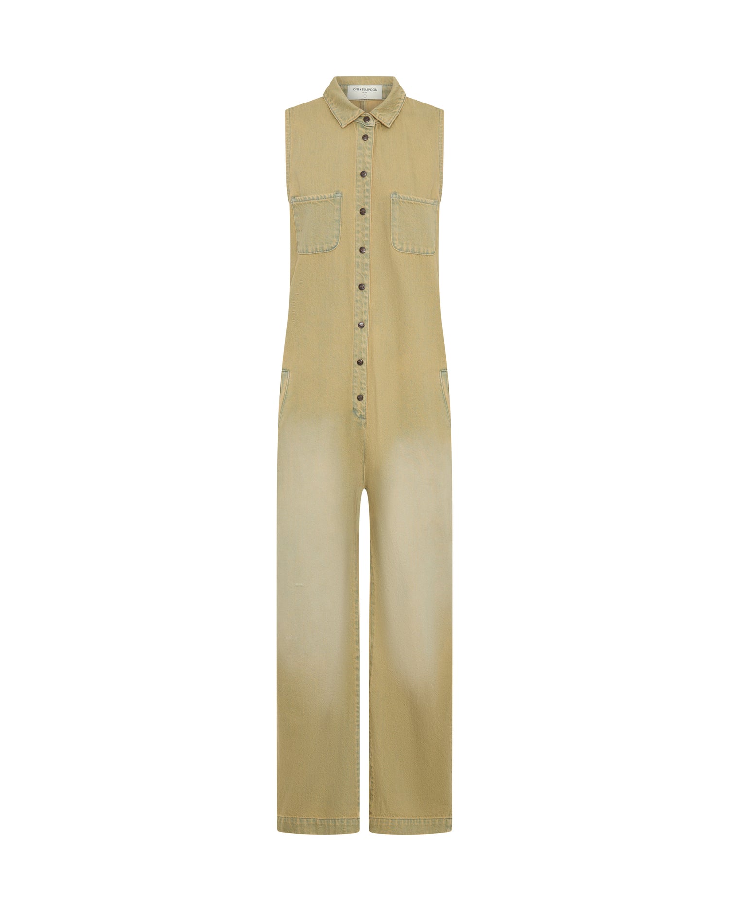 Last Stock Braxton Wide Leg Long Length Denim Jumpsuit - Warm Khaki