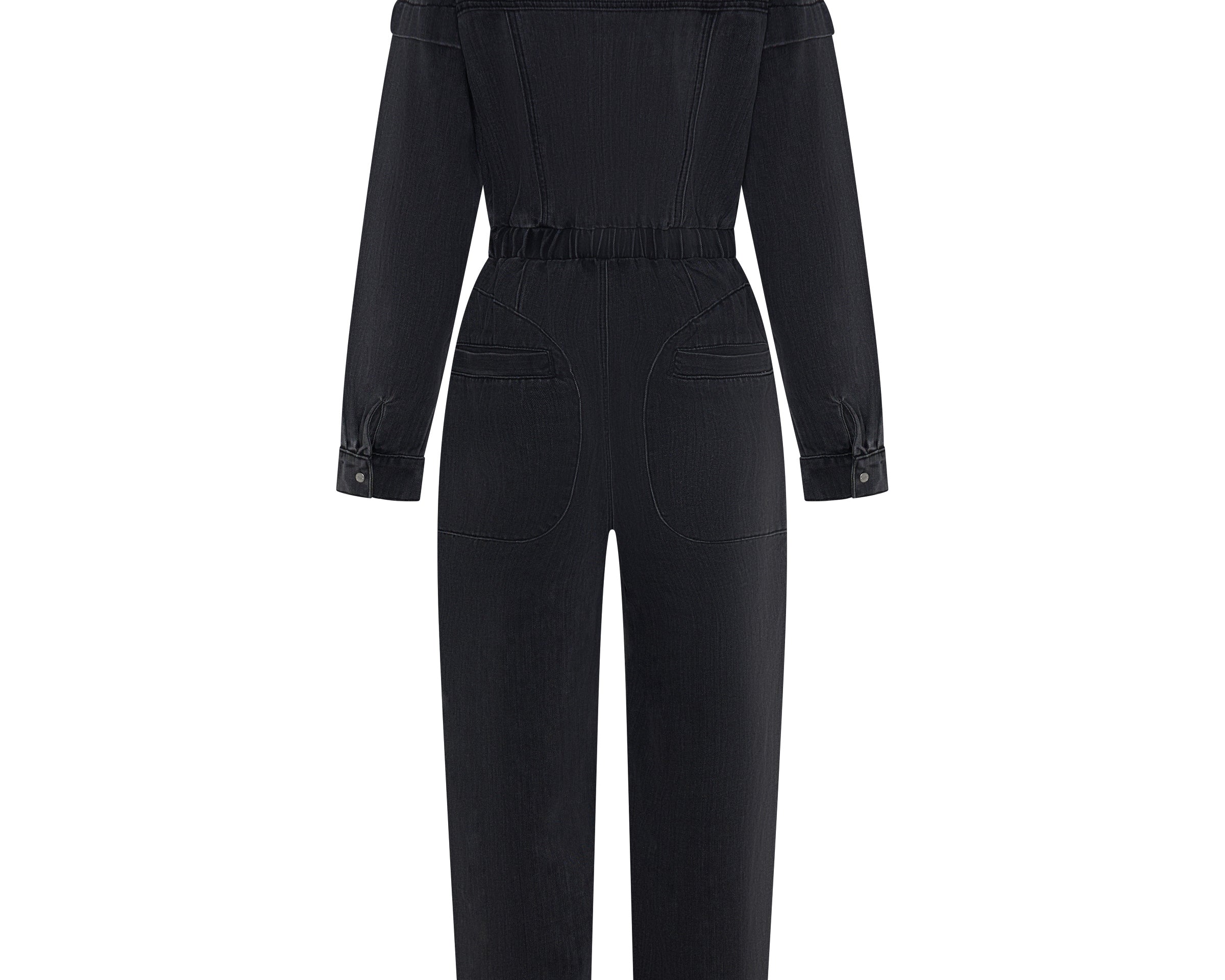 Callie Aviator Longsleeve Studded Denim Jumpsuit - Washed Black