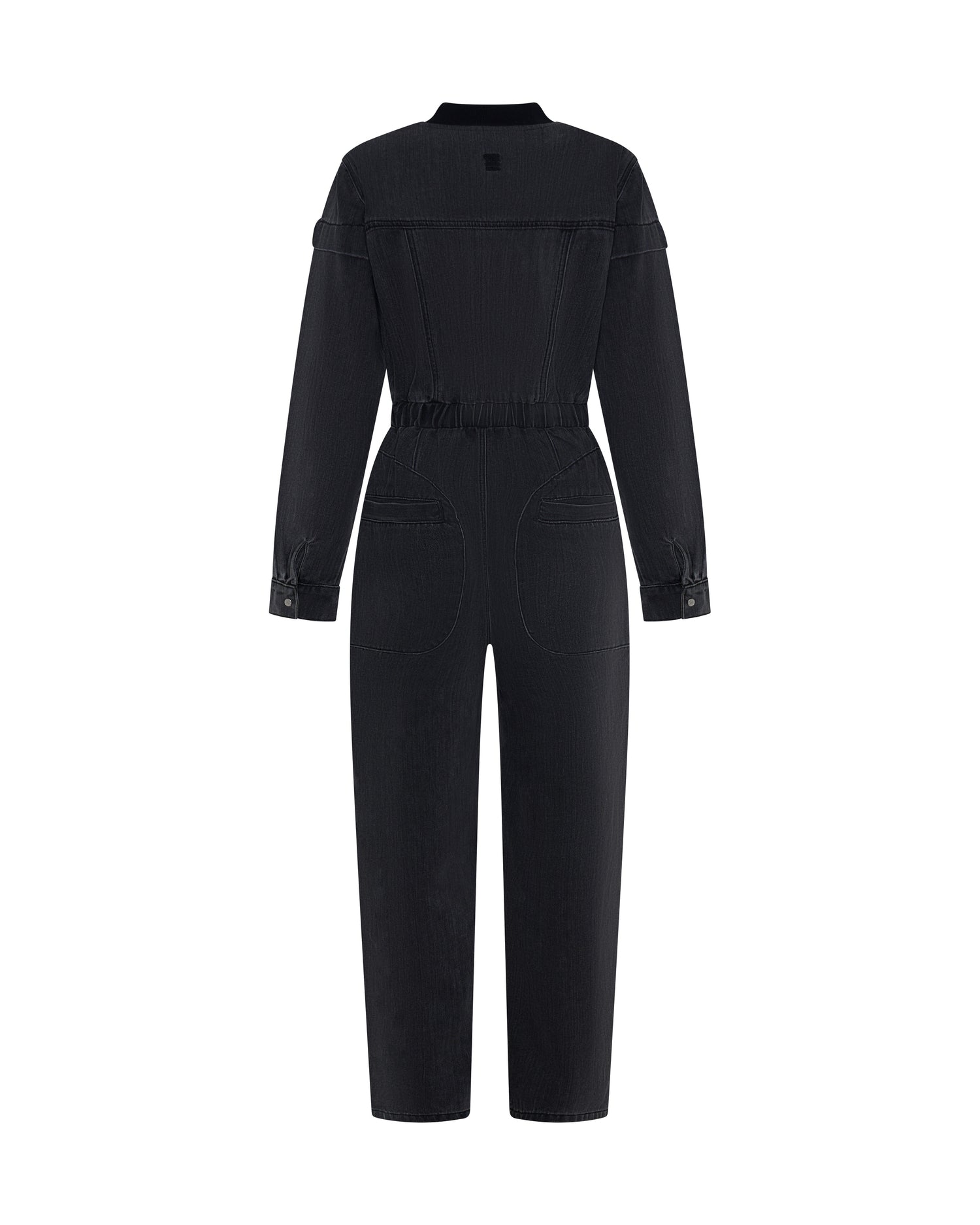 Last Stock Callie Aviator Longsleeve Studded Denim Jumpsuit - Washed Black