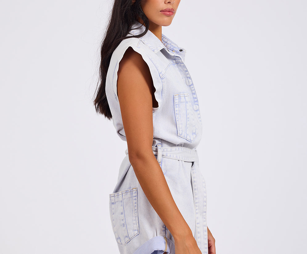 Bandit Aviator Mini Denim Jumpsuit - Lavender Blue