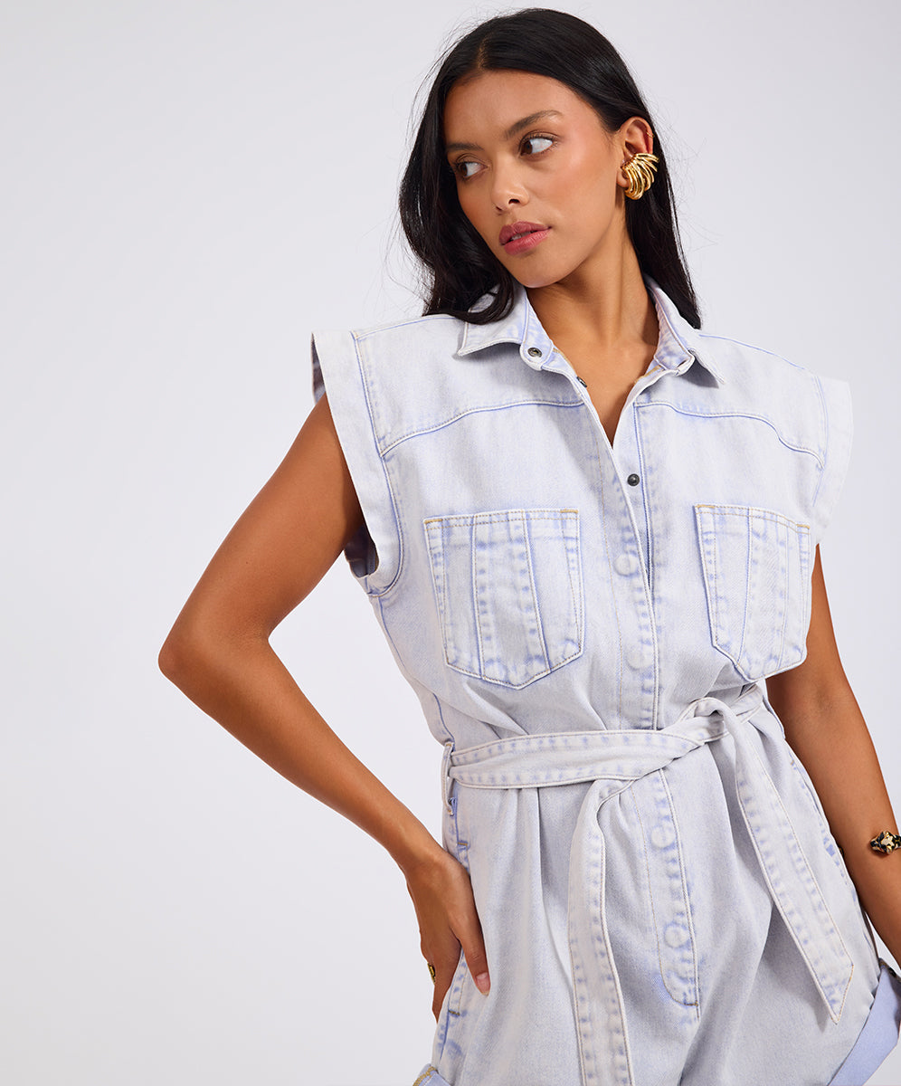 Bandit Aviator Mini Denim Jumpsuit - Lavender Blue | One Teaspoon USA
