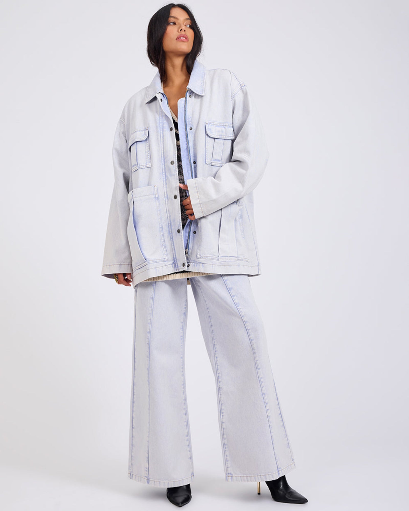 Hayden High Waist Wide Leg Trouser Denim Jeans - Lavender Blue