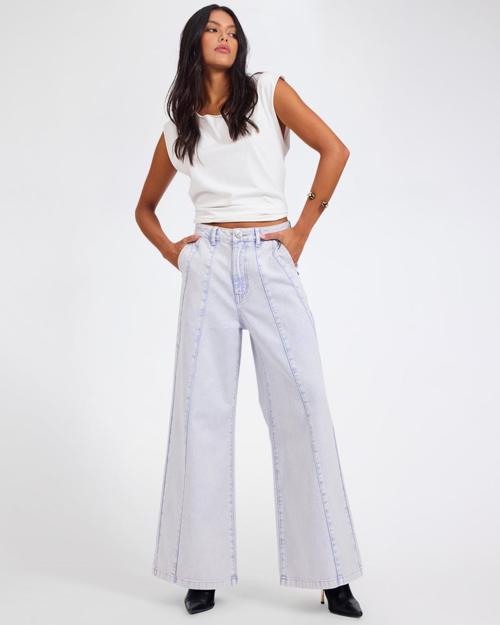 Hayden High Waist Wide Leg Trouser Denim Jeans - Lavender Blue