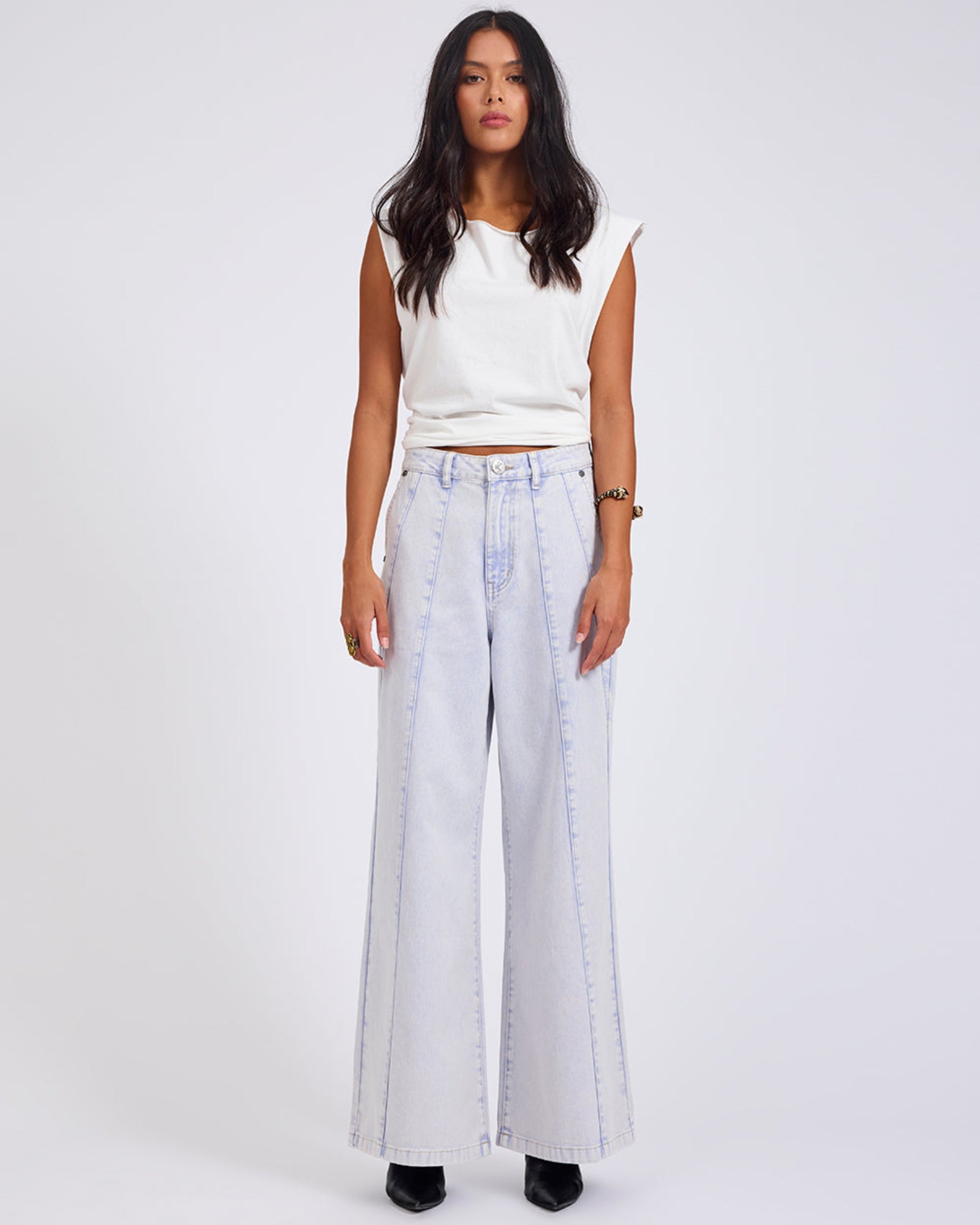 Hayden High Waist Wide Leg Trouser Denim Jeans - Lavender Blue