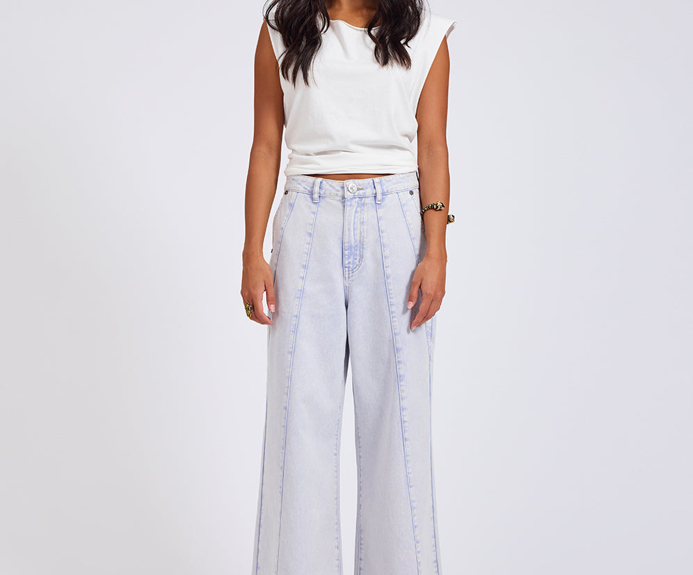 Hayden High Waist Wide Leg Trouser Denim Jeans - Lavender Blue