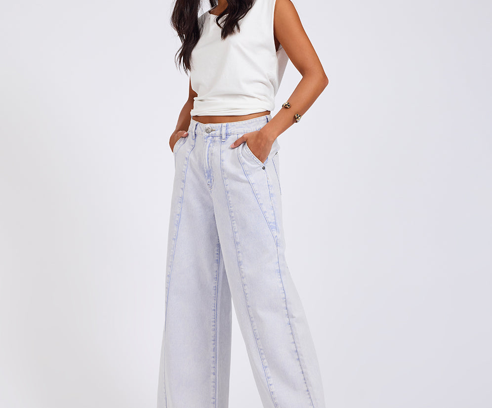 Hayden High Waist Wide Leg Trouser Denim Jeans - Lavender Blue