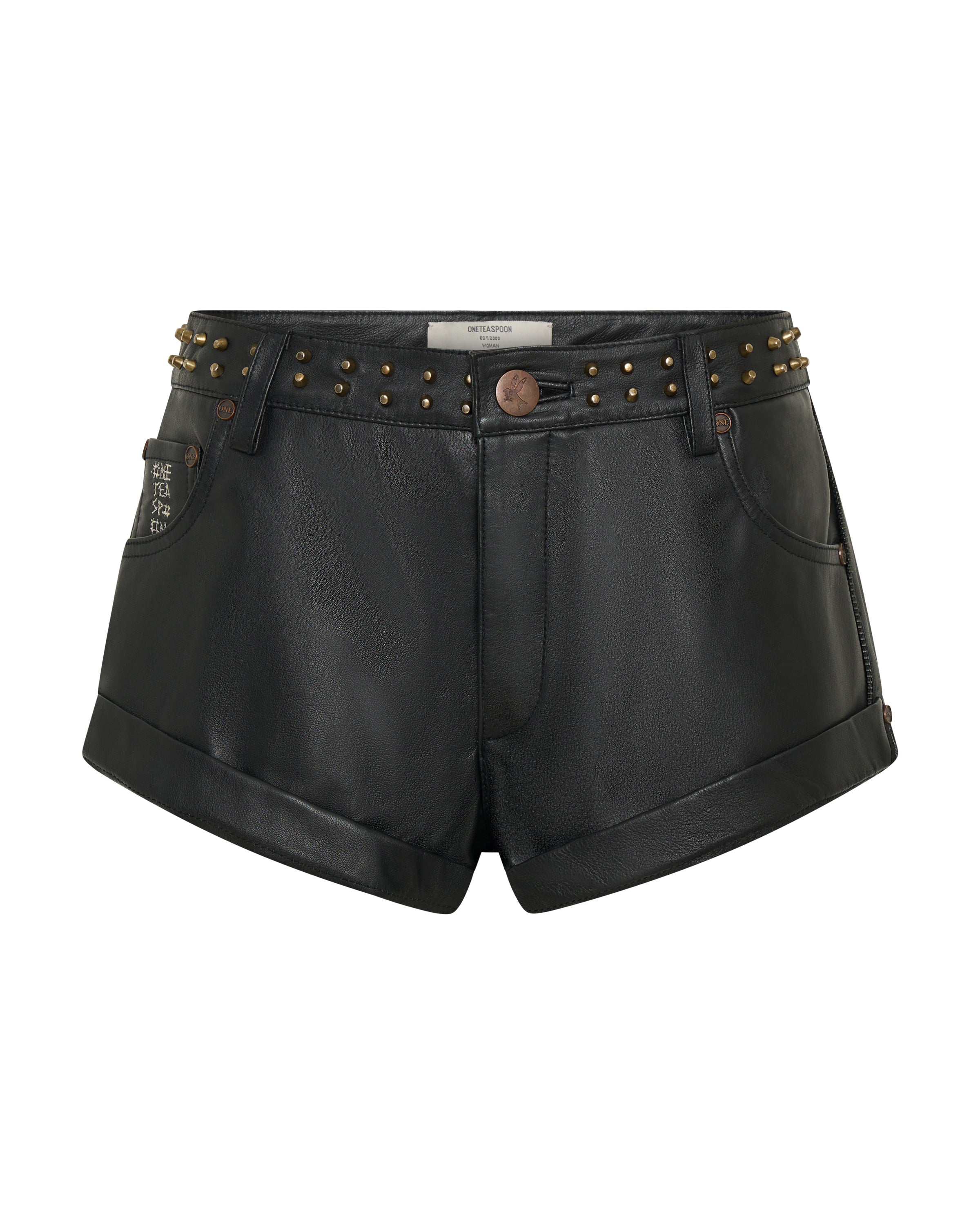 Bandits Low Waist Studded Zipped Leather Shorts - Black | One