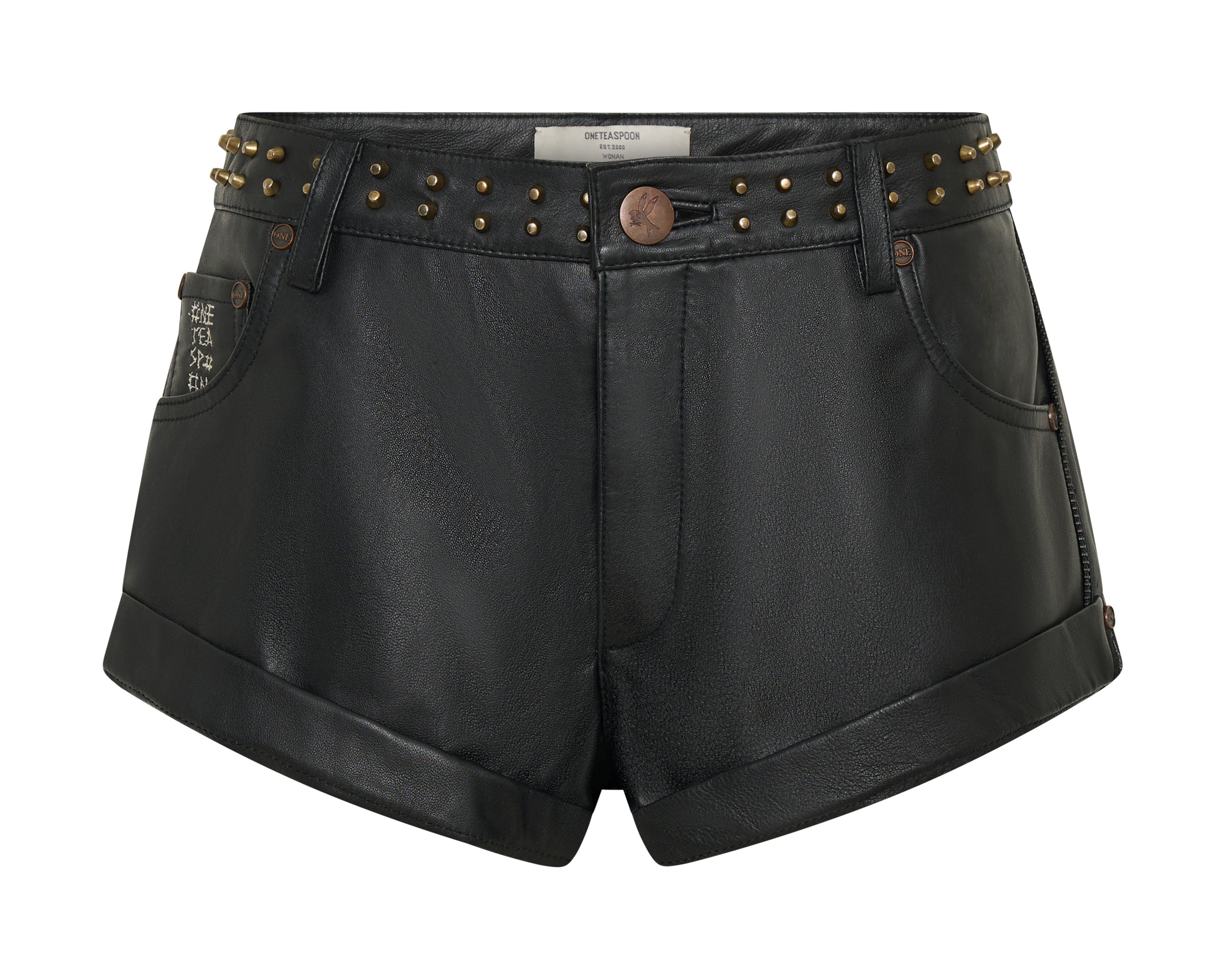 Bandits Low Waist Studded Zipped Leather Shorts - Black