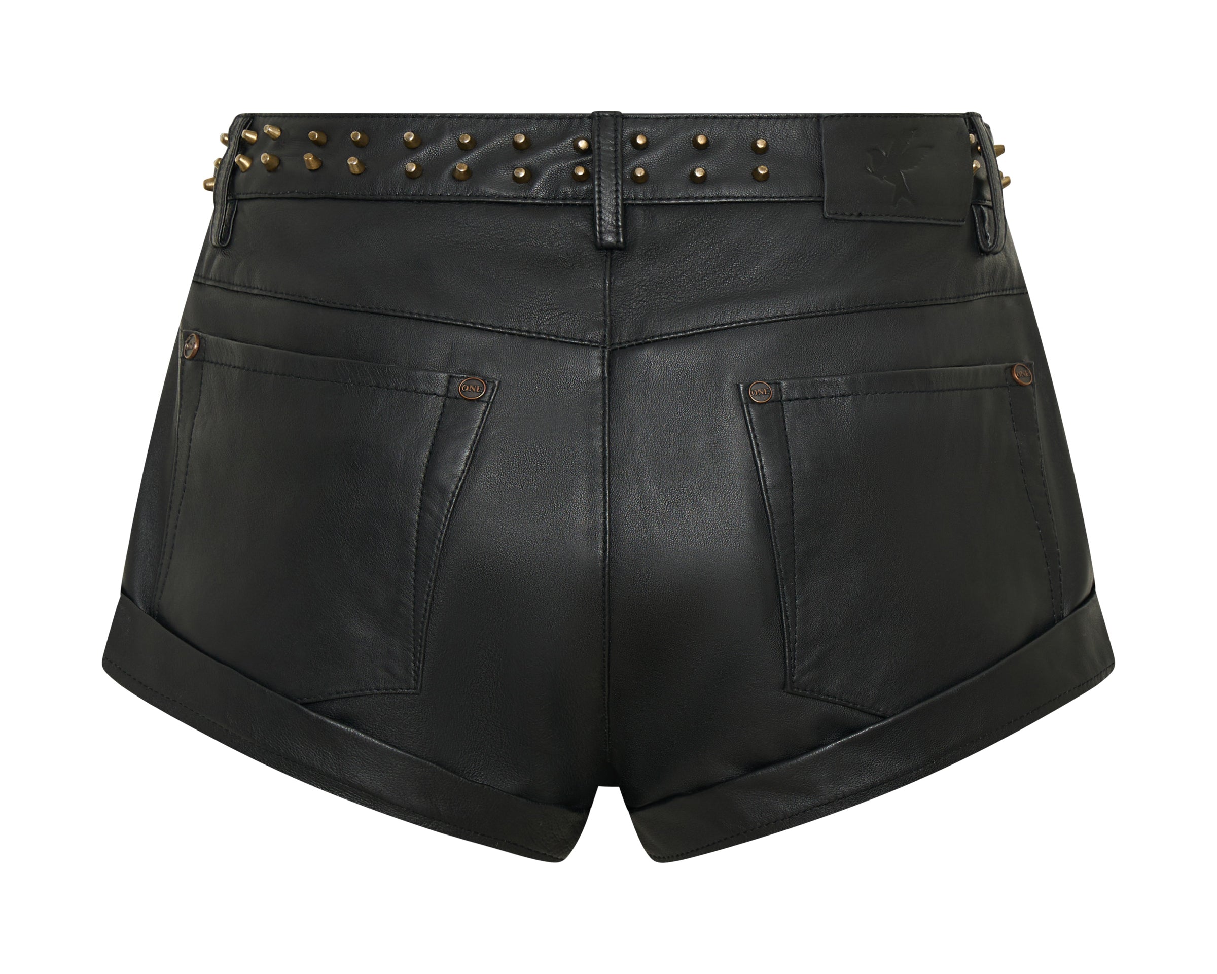 Bandits Low Waist Studded Zipped Leather Shorts - Black