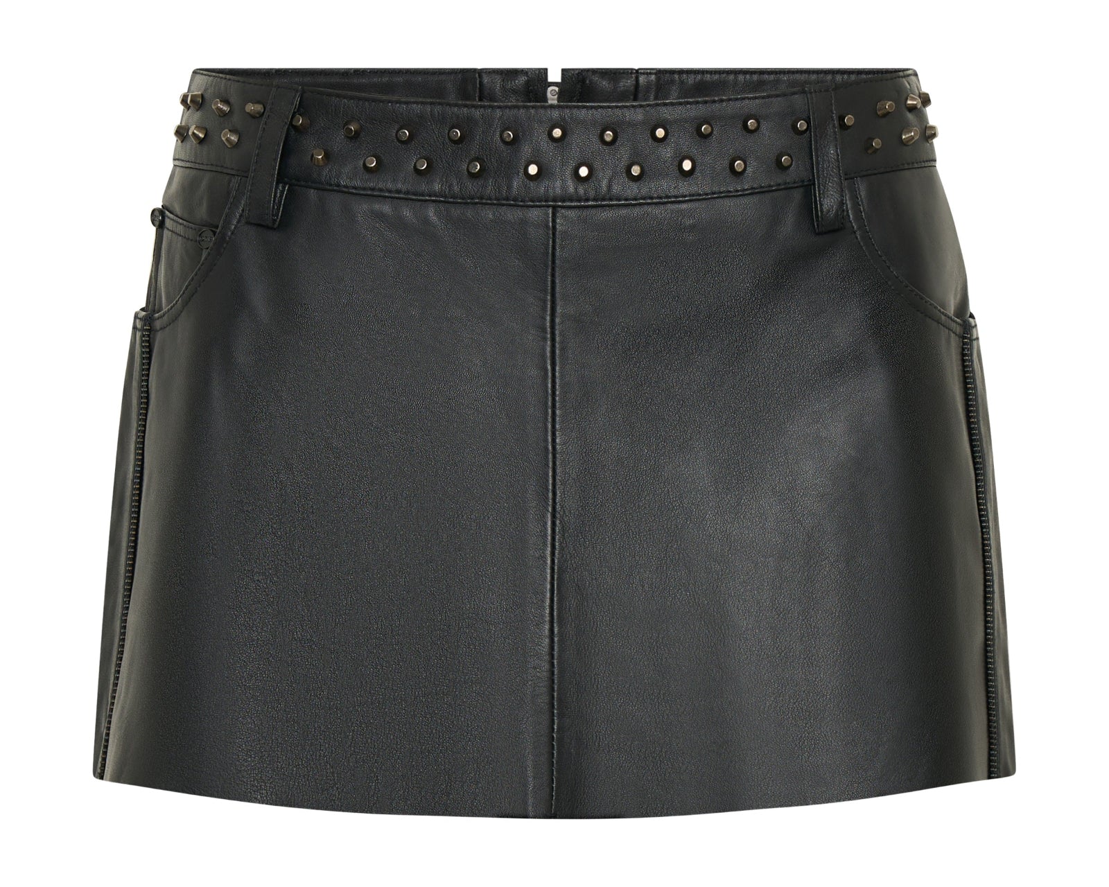 Axel Low Waist Studded Zipped Micro Mini Leather S - Black