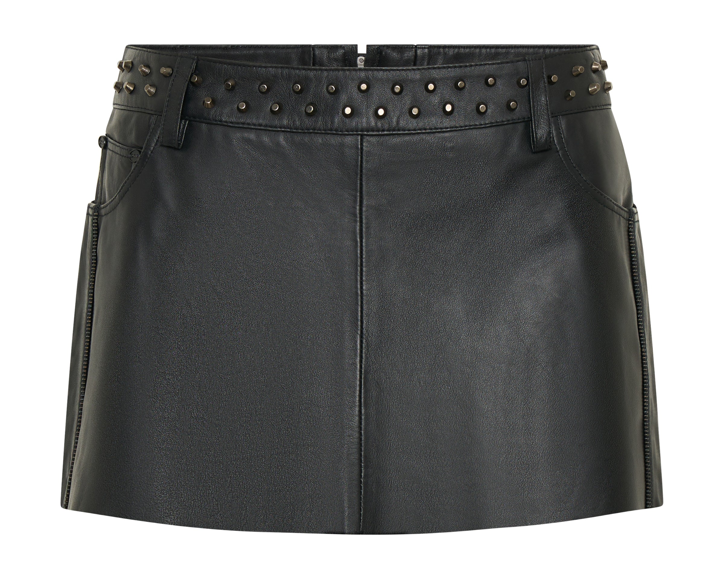 Axel Low Waist Studded Zipped Micro Mini Leather S - Black