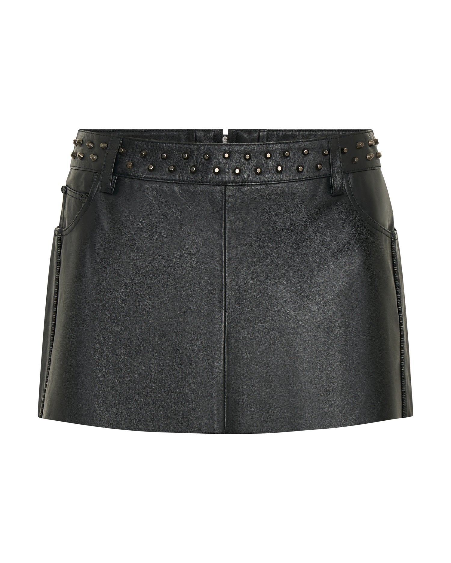 New Arrivals Axel Low Waist Studded Zipped Micro Mini Leather S - Black