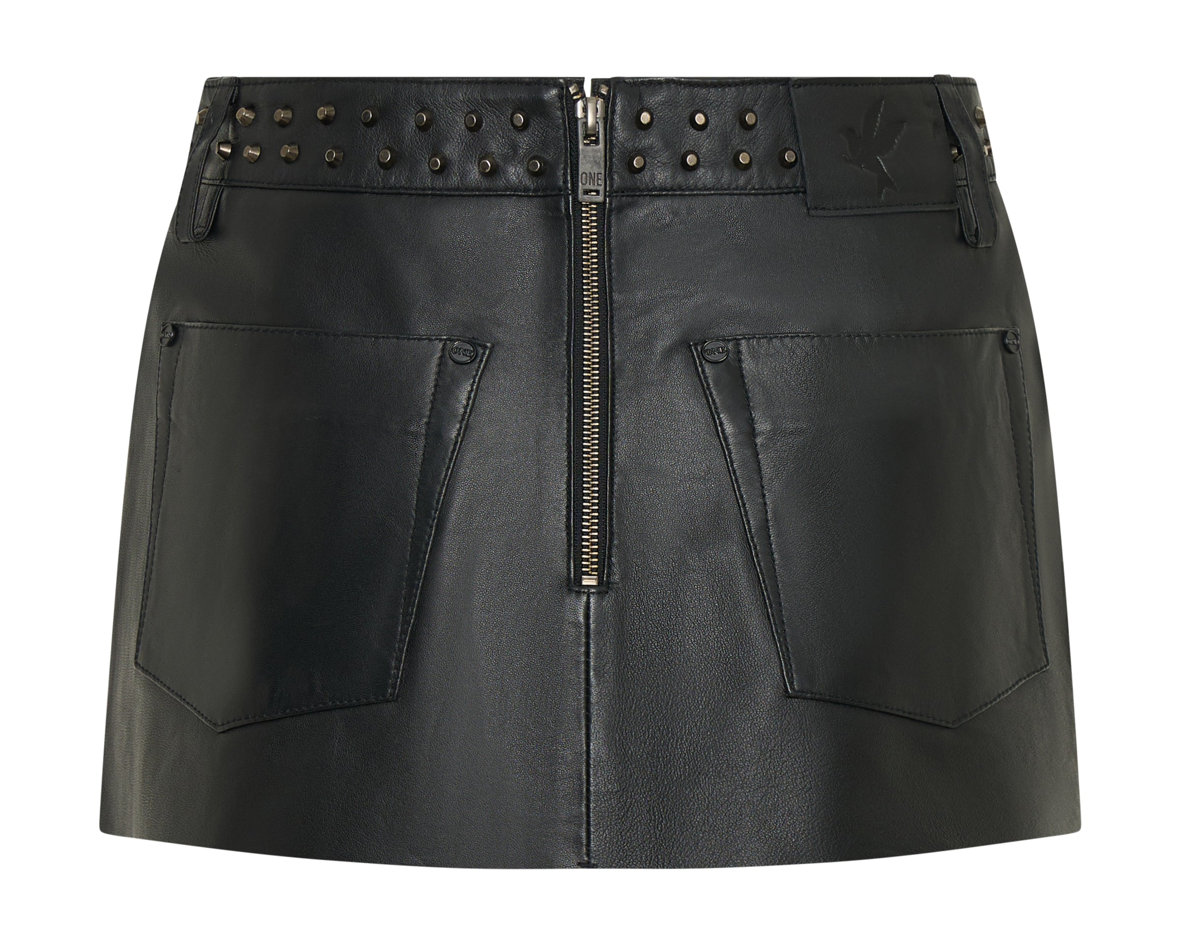 Axel Low Waist Studded Zipped Micro Mini Leather S - Black