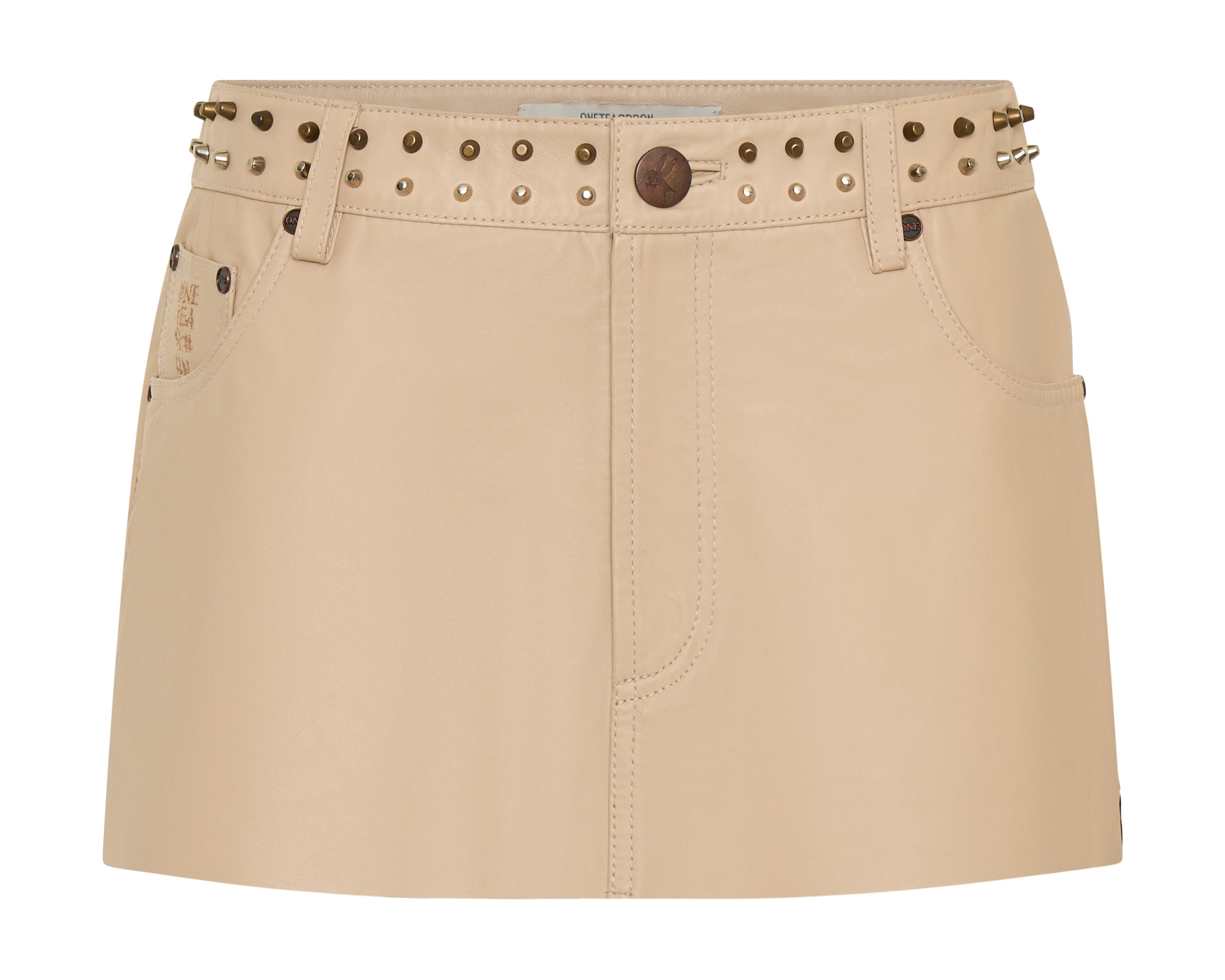 Sloane Low Waist Mini Studded Leather Skirt - Tan