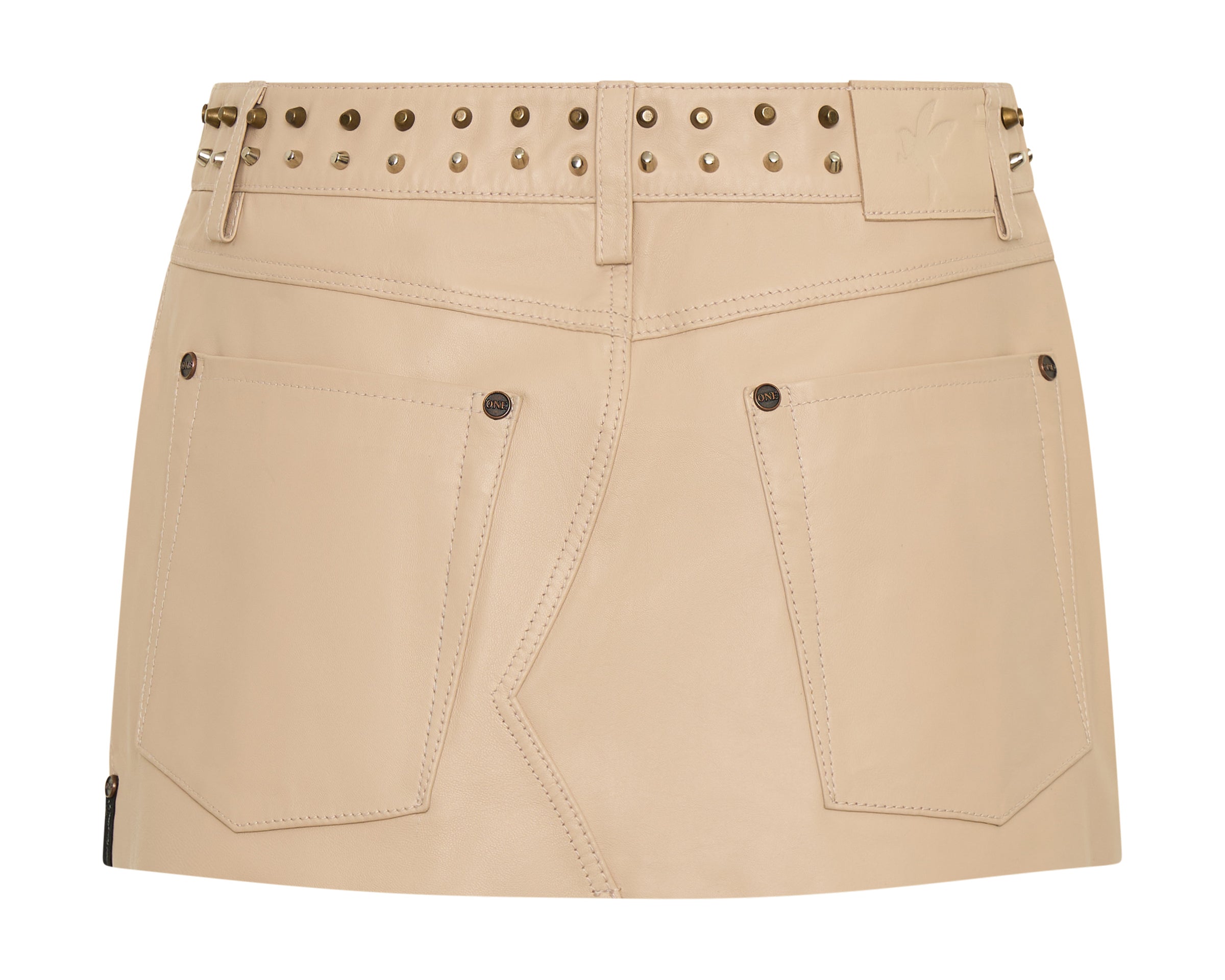 Sloane Low Waist Mini Studded Leather Skirt - Tan