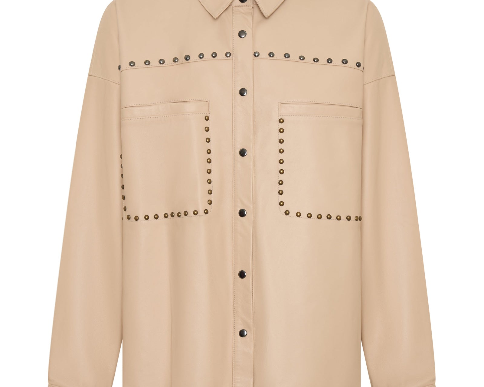 Daria Studded Leather Shacket - Tan