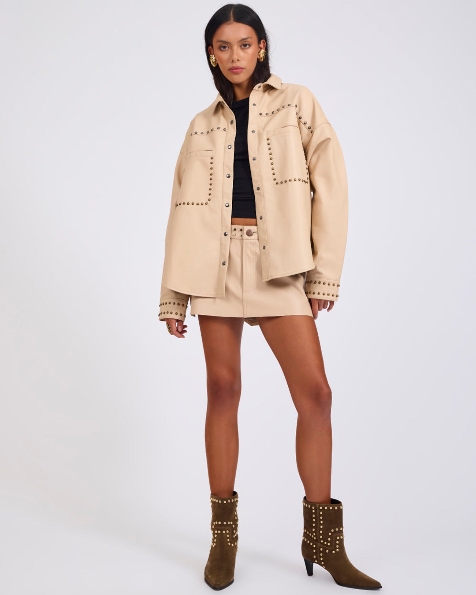 OneTeaSpoon SUEDE DARIAレザージャケット Daria Studded Leather Shacket - Tan | One Teaspoon USA