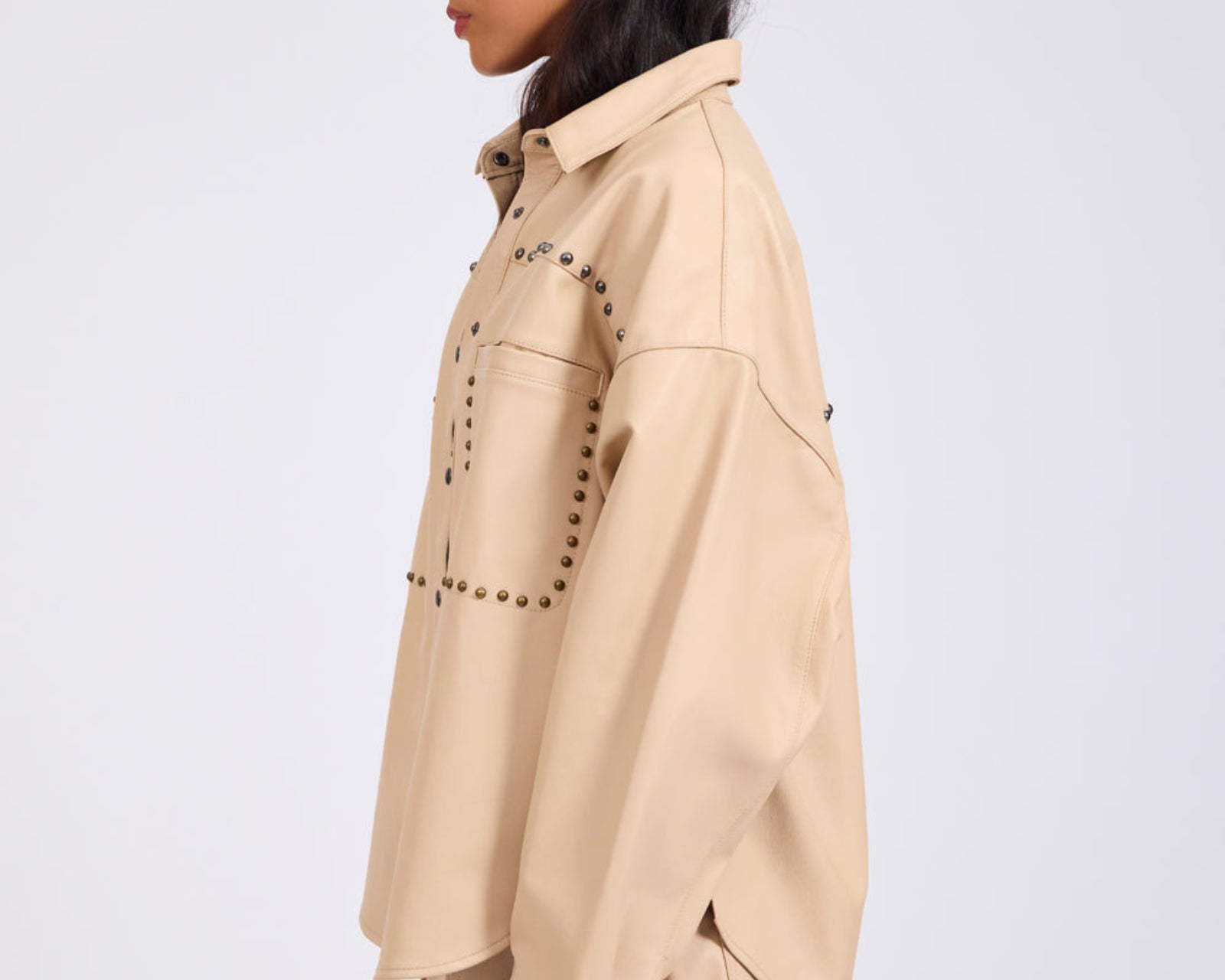 Daria Studded Leather Shacket - Tan