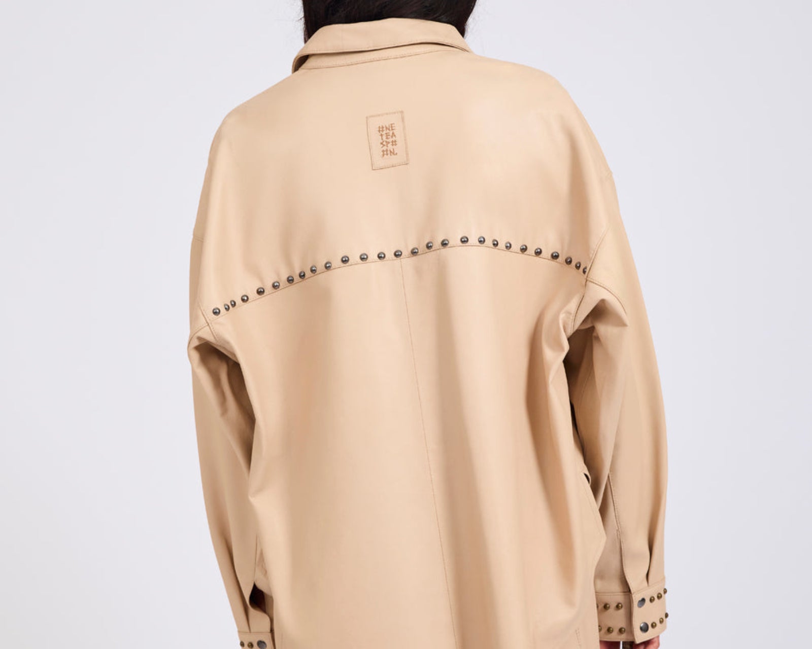 Daria Studded Leather Shacket - Tan