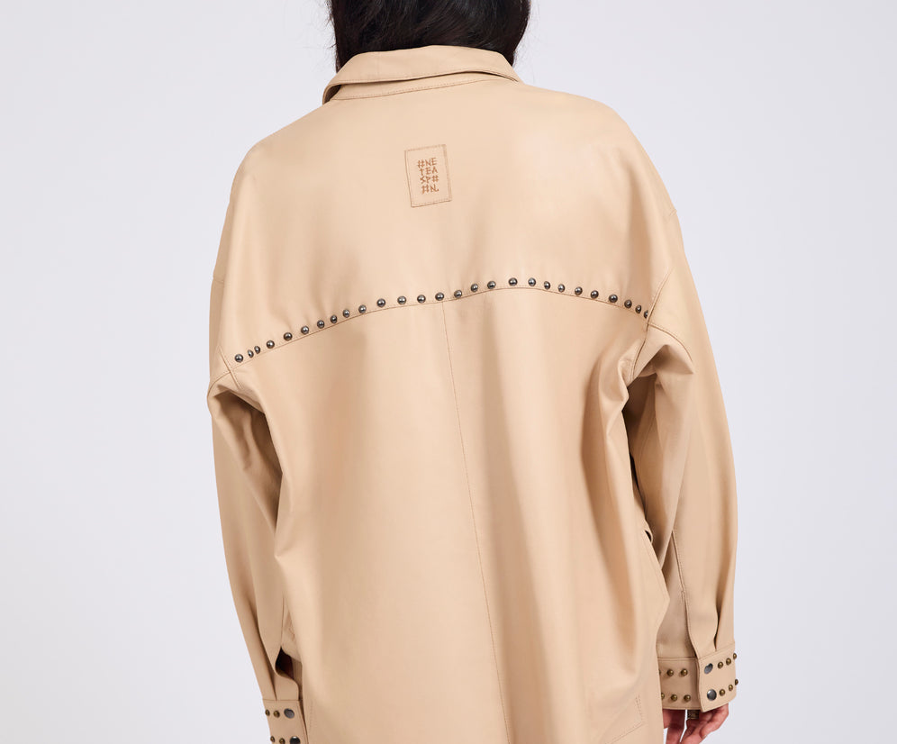 Daria Studded Leather Shacket - Tan
