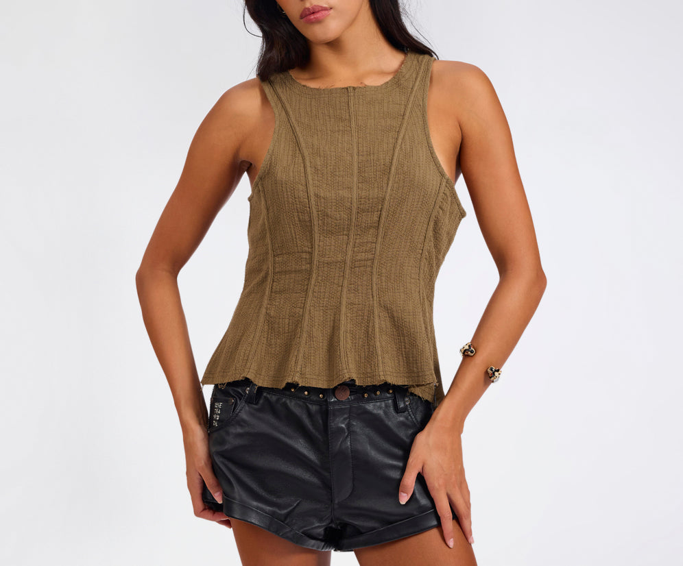 Desert Muse Peplum Tank Top - Khaki